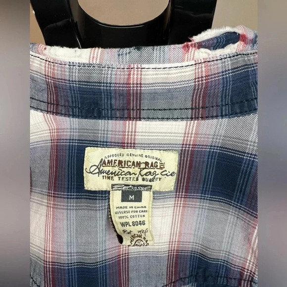 Vintage American Rag Plaid distressed Western Style button Down Size M - Picture 6 of 14